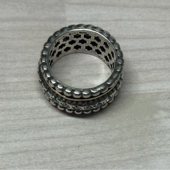 14k Solid Gold & 9.25 S. Silver spinning ring with zircons